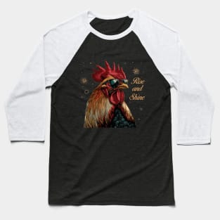 Rise and Shine - Rooster (with Gold Lettering) Baseball T-Shirt